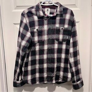 Y2K Element flannel button up shirt plaid Men Medium long sleeve black white